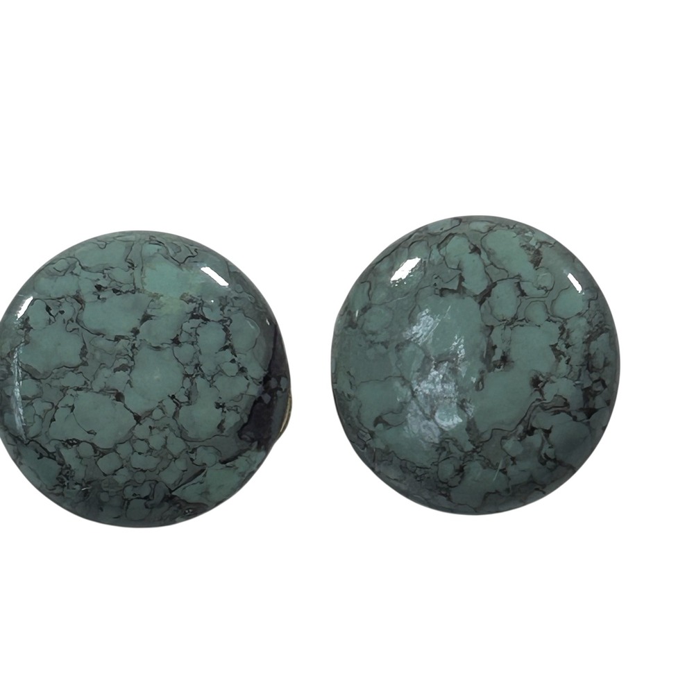 Vintage Turquoise Look Clip On Earrings Round Cabochon Faux Stone